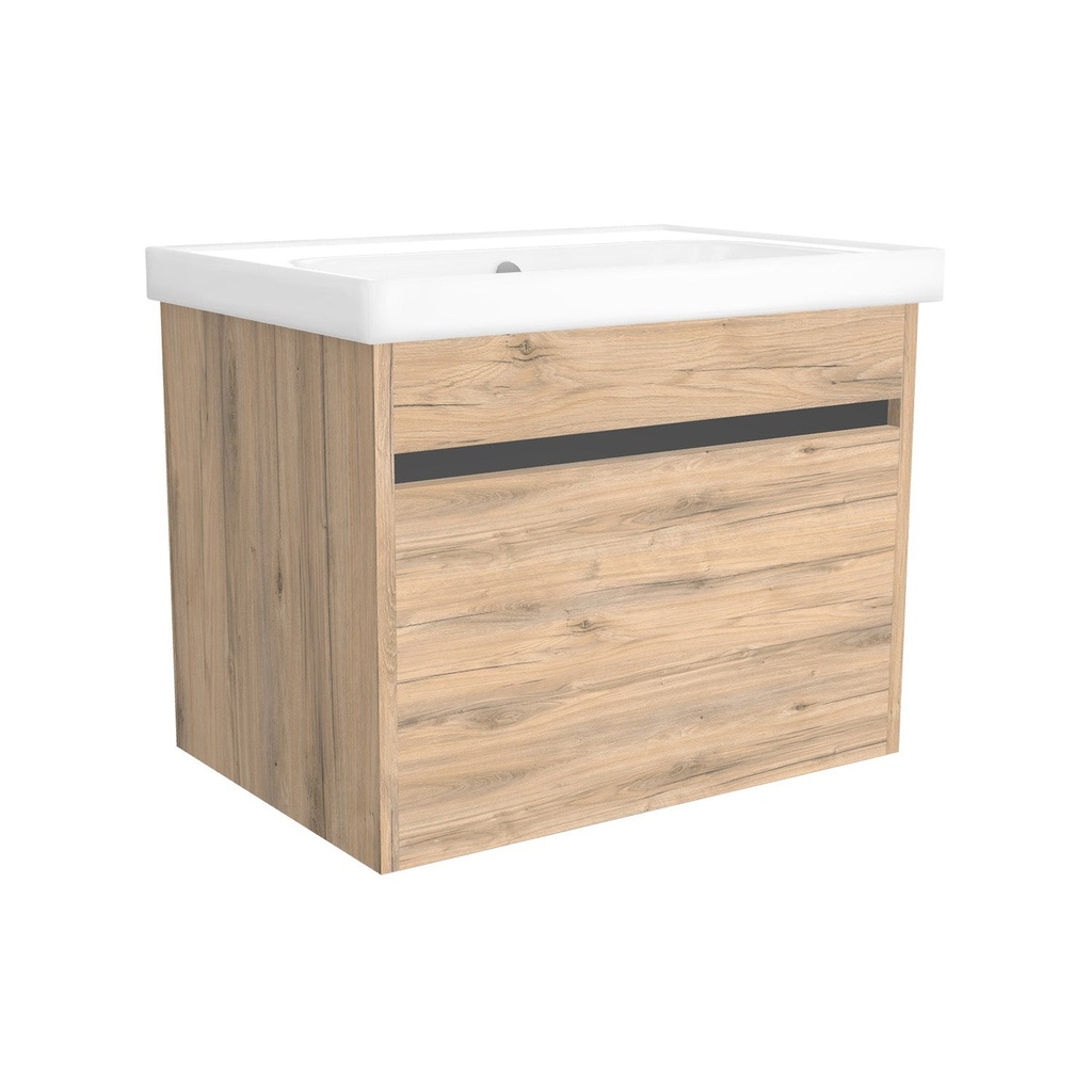 [B-AM-65-OK-DO-W-FR] Amsterdam 65 cm Dorado - Onderkast MDF Softclose Greeploos 2 lades met Keramische Wastafel 1 kraangat - Wastafelmeubel Met Frame Wastafels