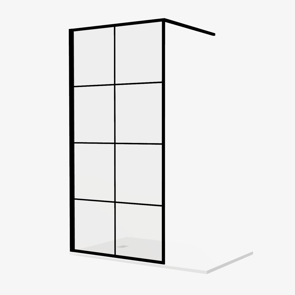 [20310032] Mieke Inloopdouche 100 cm Mat Zwart Raster Douchewand Industrieel 8 mm Veiligheidsglas anti-kalk Aliminium Profiel