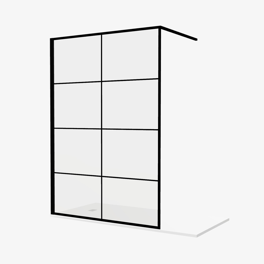 [20310034] Mieke Inloopdouche 140 cm Mat Zwart Raster Douchewand Industrieel 8 mm Veiligheidsglas anti-kalk Aliminium Profiel