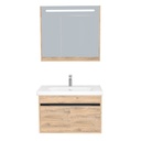 Kassel Badkamermeubel Set 80 cm Dorado - Onderkast MDF Softclose Semi handgreep 2 deuren met Keramische Wastafel 1 kraangat en Badkamerspiegelkast met Led-verlichting