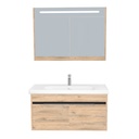 Kassel Badkamermeubel Set 100 cm Dorado - Onderkast MDF Softclose Semi handgreep 2 deuren met Keramische Wastafel 1 kraangat en Badkamerspiegelkast met Led-verlichting