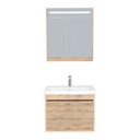 Oberhausen Badkamermeubel Set 65 cm Dorado - Onderkast MDF Softclose Semi handgreep 1 lade met Keramische Wastafel 1 kraangat en Badkamerspiegelkast met Led-verlichting