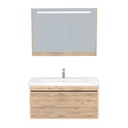 Oberhausen Badkamermeubel Set 100 cm Dorado - Onderkast MDF Softclose Semi handgreep 1 lade met Keramische Wastafel 1 kraangat en Badkamerspiegelkast met Led-verlichting
