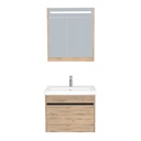 Amsterdam Badkamermeubel Set 65 cm Dorado - Onderkast MDF Softclose Greeploos 2 lades met Keramische Wastafel 1 kraangat en Badkamerspiegelkast met Led-verlichting