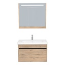 Amsterdam Badkamermeubel Set 80 cm Dorado - Onderkast MDF Softclose Greeploos 2 lades met Keramische Wastafel 1 kraangat en Badkamerspiegelkast met Led-verlichting