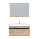 Amsterdam Badkamermeubel Set 100 cm Dorado - Onderkast MDF Softclose Greeploos 2 lades met Keramische Wastafel 1 kraangat en Badkamerspiegelkast met Led-verlichting