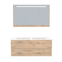Essen Badkamermeubel Set 120 cm Dorado - Onderkast MDF Softclose Semi handgreep 2 lades met Keramische Wastafel 1 kraangat en Badkamerspiegelkast met Led-verlichting