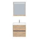 Berlin Badkamermeubel Set 65 cm Dorado - Onderkast MDF Softclose Greeploos 2 lades met Keramische Wastafel 1 kraangat en Badkamerspiegelkast met Led-verlichting