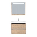 Bonn Badkamermeubel Set 80 cm Dorado - Onderkast MDF Softclose Greeploos 2 lades met Keramische Wastafel 1 kraangat en Badkamerspiegelkast met Led-verlichting