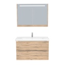 Frankfurt Badkamermeubel Set 100 cm Dorado - Onderkast MDF Softclose Semi handgreep 2 lades met Keramische Wastafel 1 kraangat en Badkamerspiegelkast met Led-verlichting