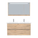 Frankfurt Badkamermeubel Set 120 cm Dorado - Onderkast MDF Softclose Semi handgreep 2 lades met Keramische Wastafel 2 kraangat en Badkamerspiegelkast met Led-verlichting