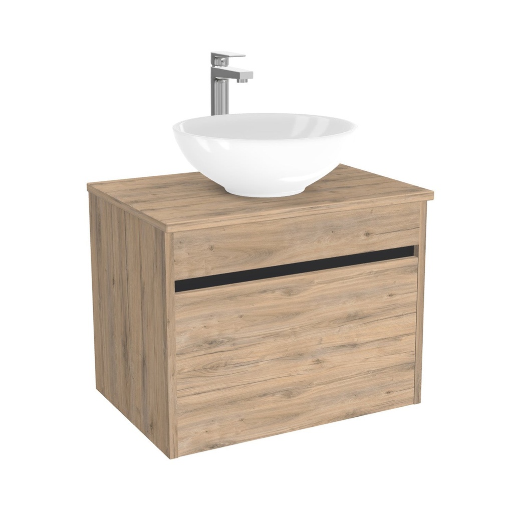 [BAM65DWTWBM25Z] Amsterdam Badkamermeubel 65 cm Dorado - Onderkast MDF - Softclose greeploos 2 lades Inclusief keramische waskom met wastafelblad (MDF Zwart 25mm, Toledo)