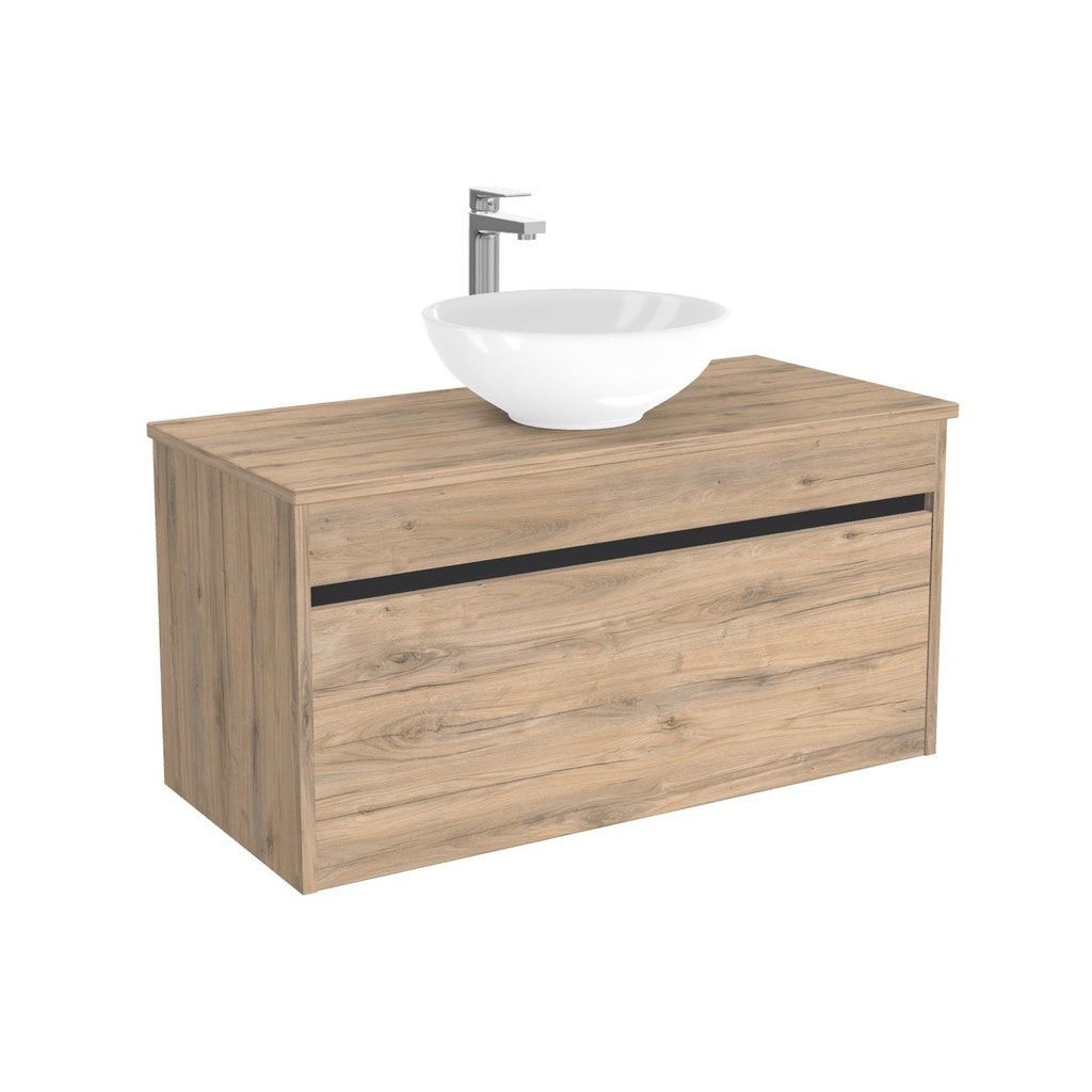 [BAM100DWTWBM25Z] Amsterdam Badkamermeubel 100 cm Dorado - Onderkast MDF - Softclose greeploos 2 lades Inclusief keramische waskom met wastafelblad (MDF Zwart 25mm, Toledo)