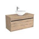 Amsterdam Badkamermeubel 100 cm Dorado - Onderkast MDF - Softclose greeploos 2 lades Inclusief keramische waskom met wastafelblad