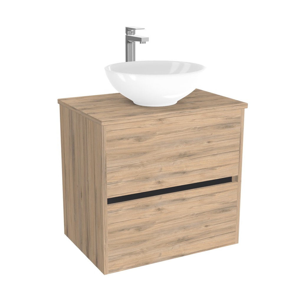 [BBE65DWTWBM25Z] Berlin Badkamermeubel 65 cm Dorado - Onderkast MDF - Softclose greeploos 2 lades Inclusief keramische waskom met wastafelblad (MDF Zwart 25mm, Toledo)