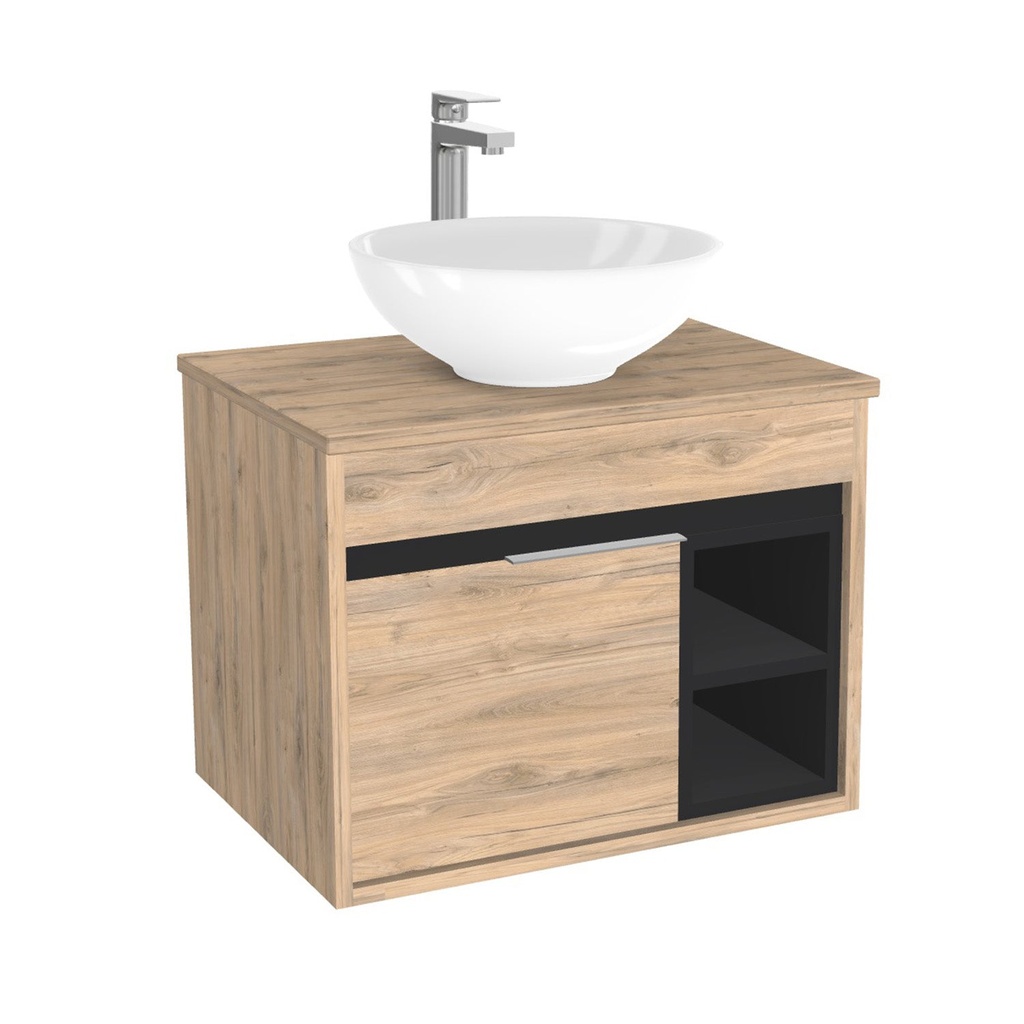 [BAA65DWTWBM25Z] Aachen Badkamermeubel 65 cm Dorado - Onderkast MDF - Softclose semi handgreep 1 deur Inclusief keramische waskom met wastafelblad (MDF Zwart 25mm, Toledo)