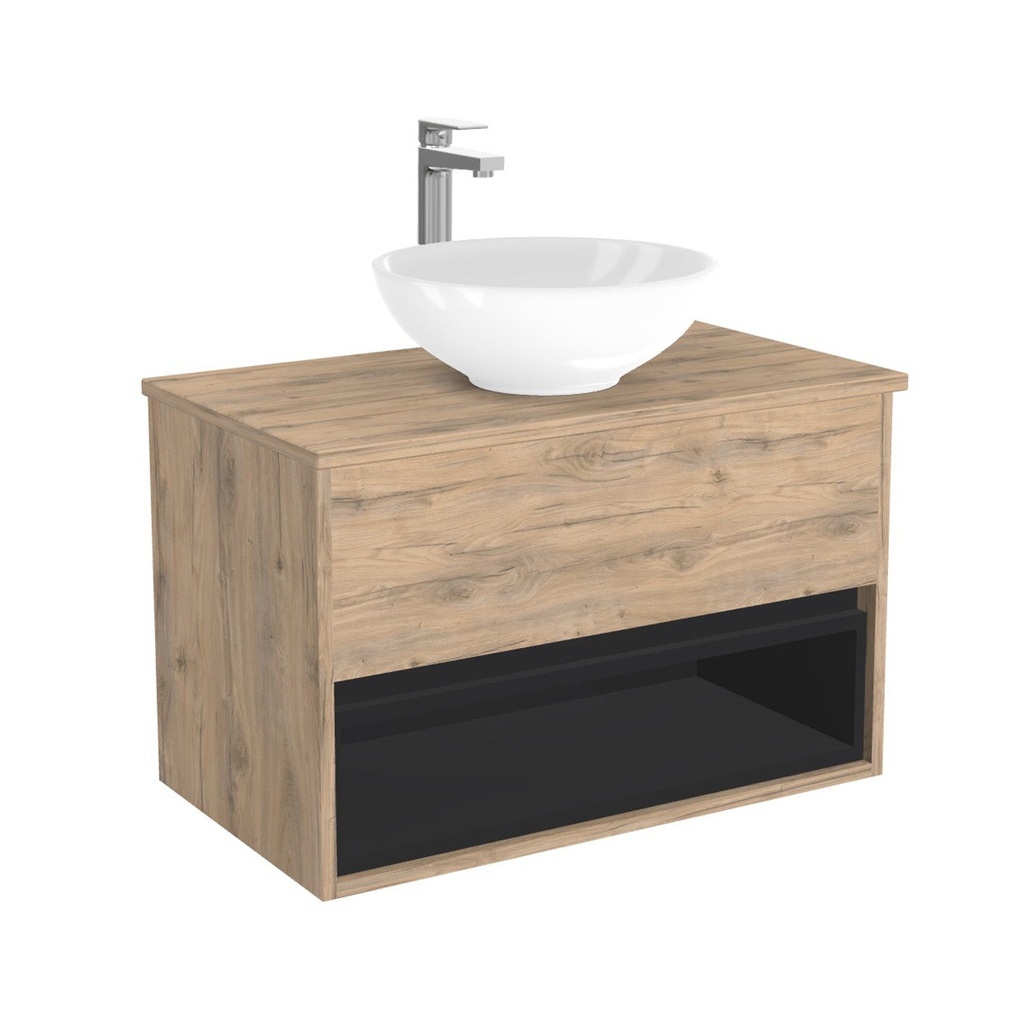 [BPO80DWTWBM25Z] Pohlheim Badkamermeubel 80 cm Dorado - Onderkast MDF - Softclose Greeploos 1 lade Inclusief keramische waskom met wastafelblad (MDF Zwart 25mm, Toledo)