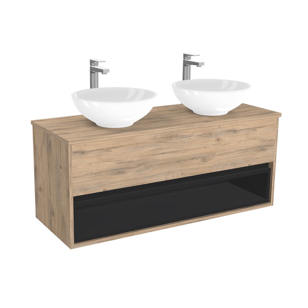 [BPO120DWTWBM25Z] Pohlheim Badkamermeubel 120 cm Dorado - Onderkast MDF - Softclose Greeploos 1 lade Inclusief keramische waskom met wastafelblad (MDF Zwart 25mm, Toledo)