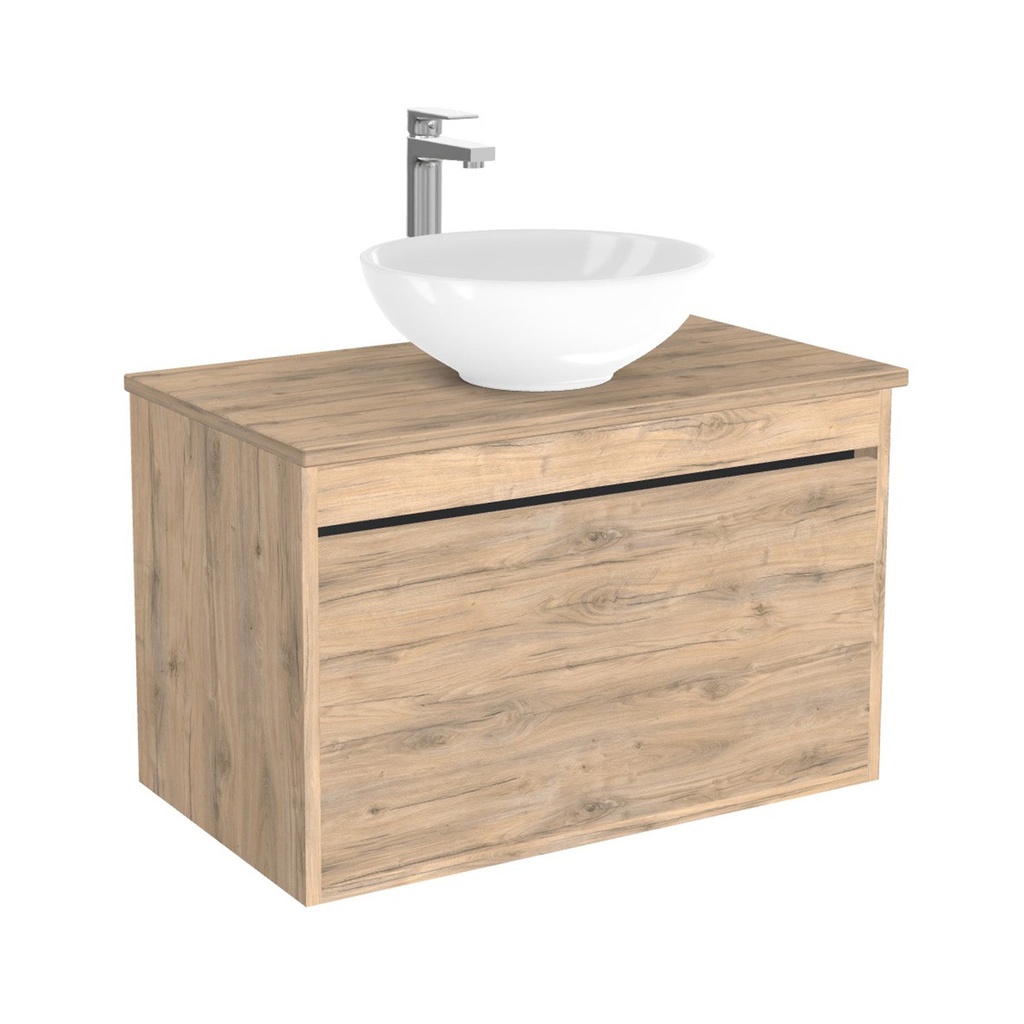 [BOB80DWTWBM25Z] Oberhausen Badkamermeubel 80 cm Dorado - Onderkast MDF - Softclose semi handgreep 1 lade Inclusief keramische waskom met wastafelblad (MDF Zwart 25mm, Toledo)