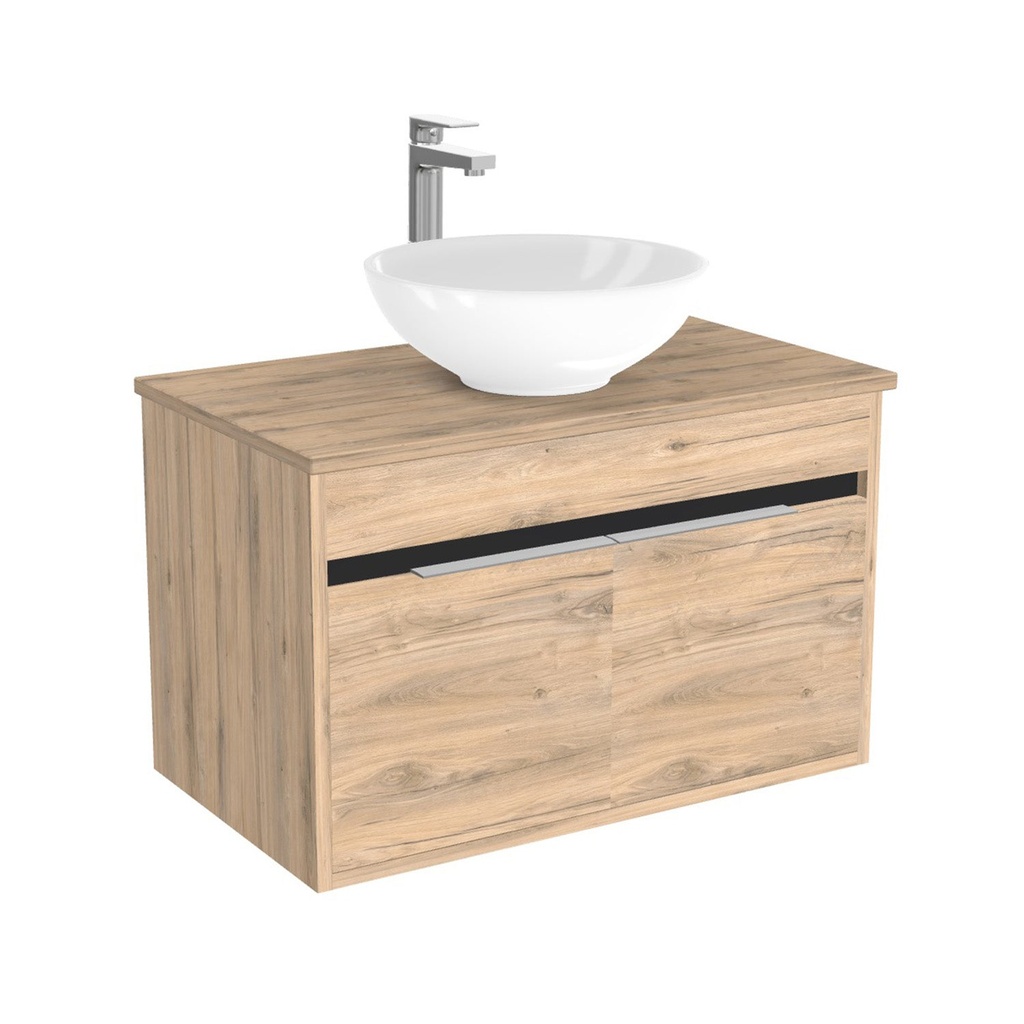 [BKA80DWTWBM25Z] Kassel Badkamermeubel 80 cm Dorado - Onderkast MDF - Softclose semi handgreep 2 deuren Inclusief keramische waskom met wastafelblad (MDF Zwart 25mm, Toledo)