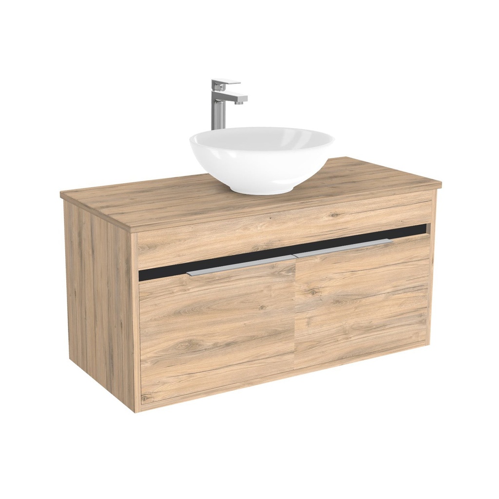 [BKA100DWTWBM25Z] Kassel Badkamermeubel 100 cm Dorado - Onderkast MDF - Softclose semi handgreep 2 deuren Inclusief keramische waskom met wastafelblad (MDF Zwart 25mm, Toledo)