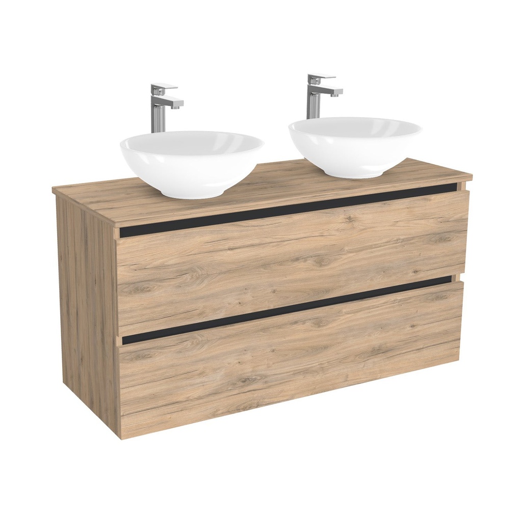 [BBO120DWTWBM25Z] Bonn Badkamermeubel 120 cm Dorado - Onderkast MDF - Softclose greeploos 2 lades Inclusief keramische waskom met wastafelblad (MDF Zwart 25mm, Toledo)