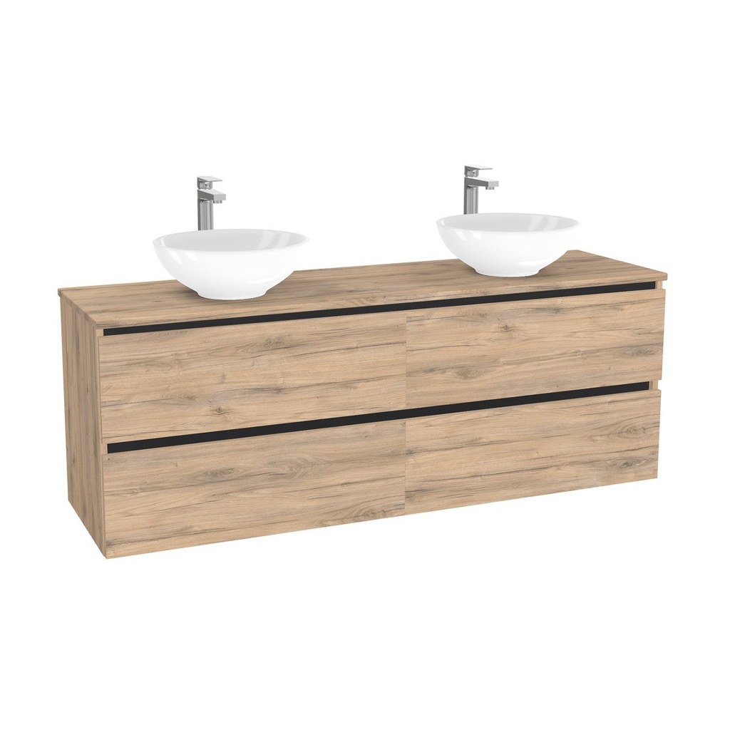 München Badkamermeubel 160 cm Dorado - Onderkast MDF - Softclose greeploos - 4 Lades met Waskom (Quartz Zwart 20mm, Toledo)