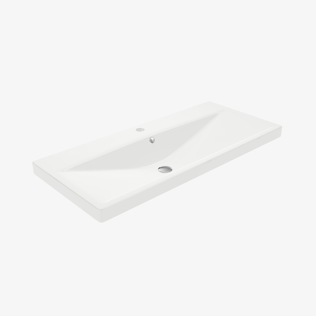 [W-EL-100-HW] Wastafel Keramische Elite Hoogglans Wit 100x45 cm