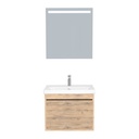 Oberhausen Badkamermeubel Set 65 cm Dorado - Onderkast MDF Softclose semi handgreep 1 lade met Keramische Wastafel 1 kraangat en Badkamerspiegel met Led-verlichting