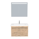 Oberhausen Badkamermeubel Set 80 cm Dorado - Onderkast MDF Softclose semi handgreep 1 lade met Keramische Wastafel 1 kraangat en Badkamerspiegel met Led-verlichting