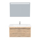 Oberhausen Badkamermeubel Set 100 cm Dorado - Onderkast MDF Softclose Semi handgreep 1 lade met Keramische Wastafel 1 kraangat en Badkamerspiegel met Led-verlichting