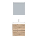 Berlin Badkamermeubel Set 65 cm Dorado - Onderkast MDF Softclose Greeploos 2 lades met Keramische Wastafel 1 kraangat en Badkamerspiegel met Led-verlichting