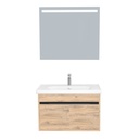 Kassel Badkamermeubel Set 80 cm Dorado - Onderkast MDF Softclose Semi handgreep 2 deuren met Keramische Wastafel 1 kraangat en Badkamerspiegel met Led-verlichting