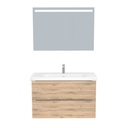 Frankfurt Badkamermeubel Set 100 cm Dorado - Onderkast MDF Softclose Semi handgreep 2 lades met Keramische Wastafel 1 kraangat en Badkamerspiegel met Led-verlichting