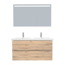 Frankfurt Badkamermeubel Set 120 cm Dorado - Onderkast MDF Softclose Semi handgreep 2 lades met Keramische Wastafel 2 kraangat en Badkamerspiegel met Led-verlichting