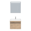 Amsterdam Badkamermeubel Set 65 cm Dorado - Onderkast MDF Softclose Greeploos 2 lades met Keramische Wastafel 1 kraangat en Badkamerspiegel met Led-verlichting