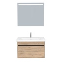 Amsterdam Badkamermeubel Set 80 cm Dorado - Onderkast MDF Softclose Greeploos 2 lades met Keramische Wastafel 1 kraangat en Badkamerspiegel met Led-verlichting