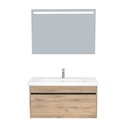 Amsterdam Badkamermeubel Set 100 cm Dorado - Onderkast MDF Softclose Greeploos 2 lades met Keramische Wastafel 1 kraangat en Badkamerspiegel met Led-verlichting