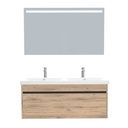 Amsterdam Badkamermeubel Set 120 cm Dorado - Onderkast MDF Softclose Greeploos 2 lades met Keramische Wastafel 2 kraangat en Badkamerspiegel met Led-verlichting