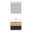 Pohlheim Badkamermeubel Set 65 cm Dorado - Onderkast MDF Softclose Greeploos 1 lade met Keramische Wastafel 1 kraangat en Badkamerspiegel met Led-verlichting