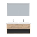 Pohlheim Badkamermeubel Set 120 cm Dorado - Onderkast MDF Softclose Greeploos 1 lade met Keramische Wastafel 2 kraangat en Badkamerspiegel met Led-verlichting