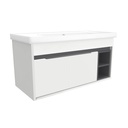 Aachen 100 cm Hoogglans Wit - Onderkast MDF Softclose Semi handgreep 2 deur met Keramische Wastafel 1 kraangat - Wastafelmeubel Met Frame Wastafels