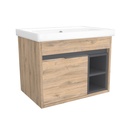 Aachen 65 cm Dorado - Onderkast MDF Softclose Semi handgreep 1 deur met Keramische Wastafel 1 kraangat - Wastafelmeubel Met Frame Wastafels