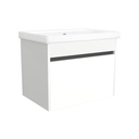 Amsterdam 65 cm Hoogglans Wit - Onderkast MDF Softclose Greeploos 2 lades met Keramische Wastafel 1 kraangat - Wastafelmeubel Met Frame Wastafels