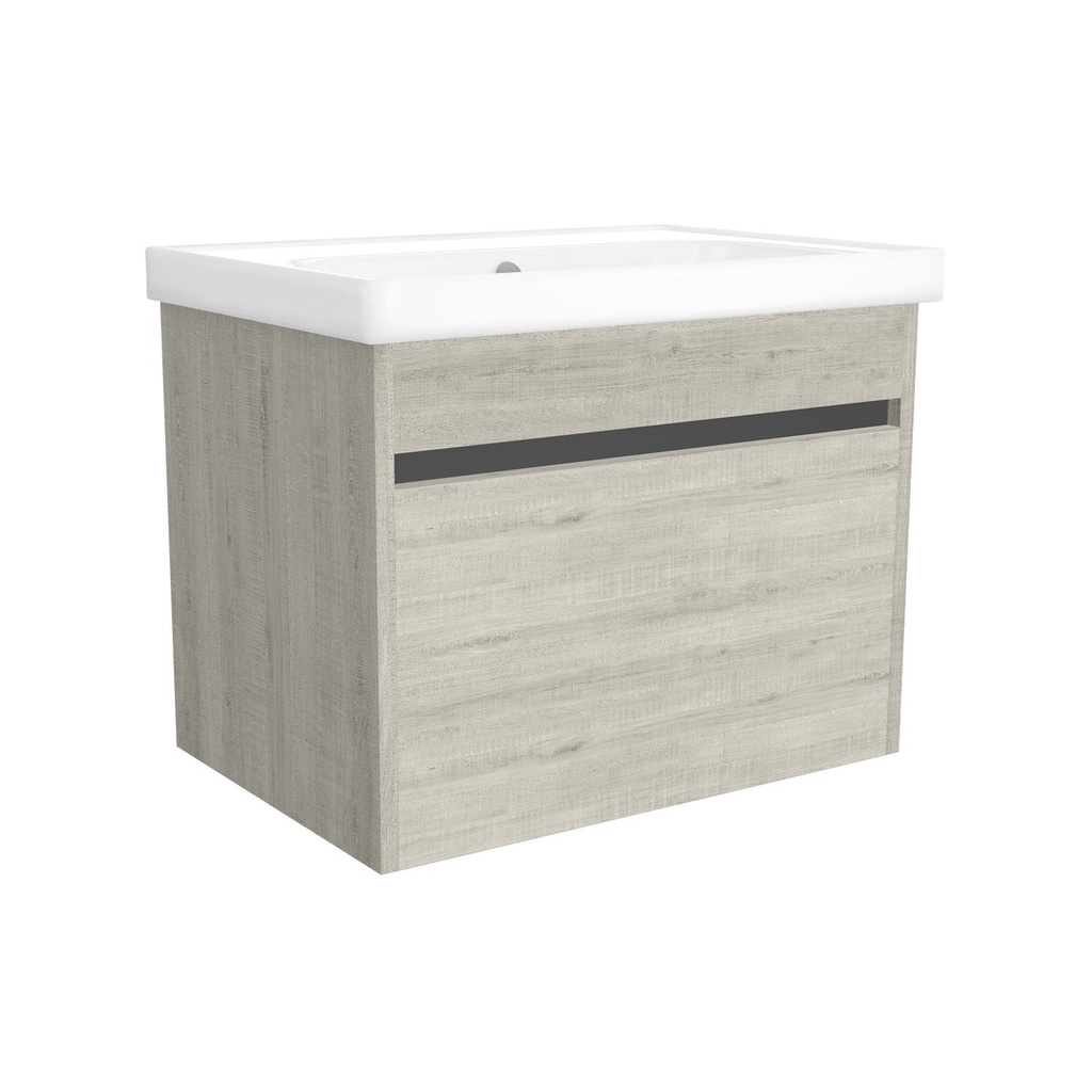 [B-AM-65-OK-LS-W-FR] Amsterdam 65 cm Lissabon - Onderkast MDF Softclose Greeploos 2 lades met Keramische Wastafel 1 kraangat - Wastafelmeubel Met Frame Wastafels