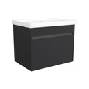 Amsterdam 65 cm Mat Zwart - Onderkast MDF Softclose Greeploos 2 lades met Keramische Wastafel 1 kraangat - Wastafelmeubel Met Frame Wastafels