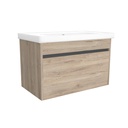 Amsterdam 80 cm Duitse Eik - Onderkast MDF Softclose Greeploos 2 lades met Keramische Wastafel 1 kraangat - Wastafelmeubel Met Frame Wastafels