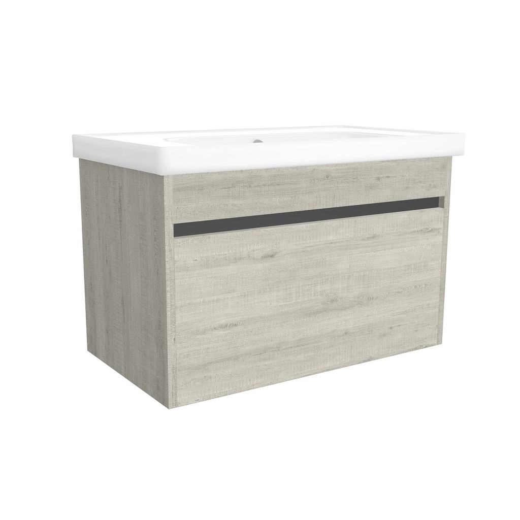 [B-AM-80-OK-LS-W-FR] Amsterdam 80 cm Lissabon - Onderkast MDF Softclose Greeploos 2 lades met Keramische Wastafel 1 kraangat - Wastafelmeubel Met Frame Wastafels