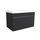 Amsterdam 80 cm Mat Zwart - Onderkast MDF Softclose Greeploos 2 lades met Keramische Wastafel 1 kraangat - Wastafelmeubel Met Frame Wastafels