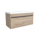 Amsterdam 100 cm Duitse Eik - Onderkast MDF Softclose Greeploos 2 lades met Keramische Wastafel 1 kraangat - Wastafelmeubel Met Frame Wastafels